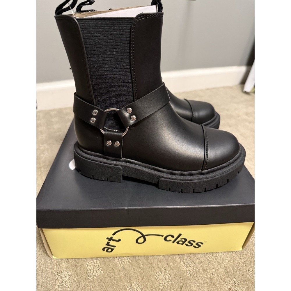 Art Class Girls Black Crosby Moto Faux Leather Boots Size 13‎